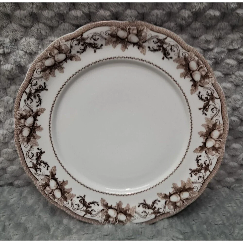 Set 4 Williams Sonoma Dinner Plates Acorn Turkey Thanksgiving Transferware 10.5